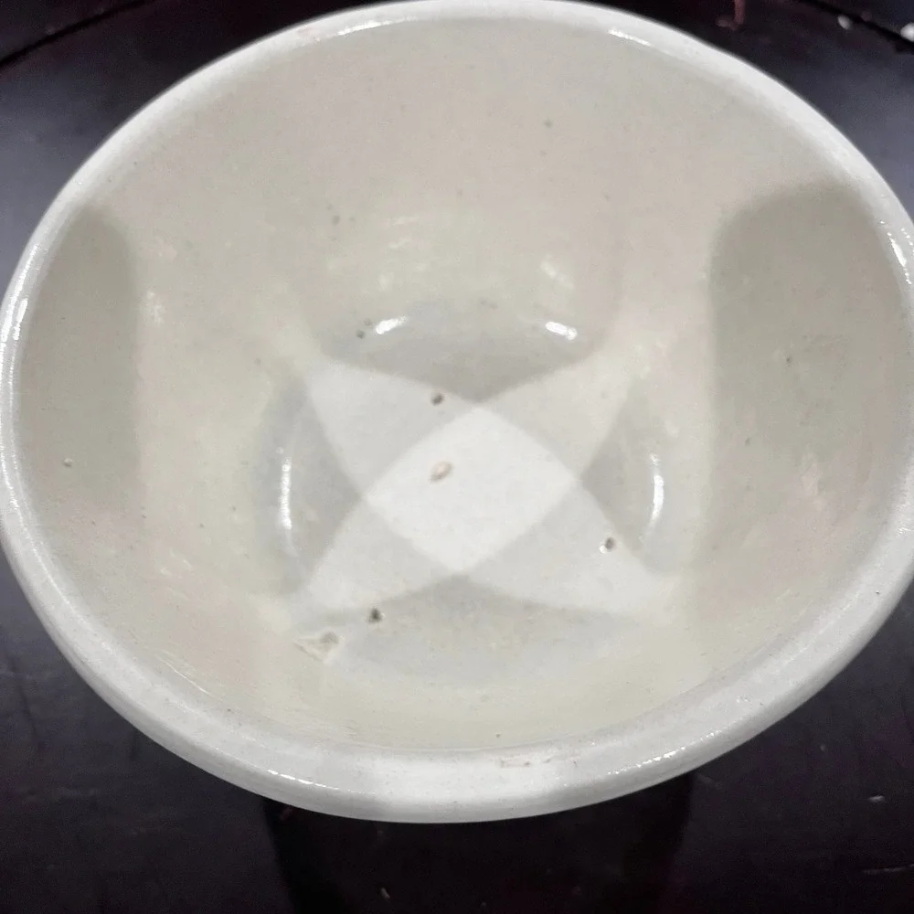 Vintage Cream Ceramic Bowl Rustic Farmhouse Decor Embossed Design 6 inch